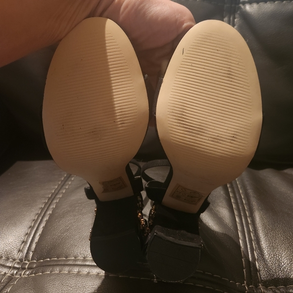 Aldo Luciaa Black Suede Open Toe Crystal Stone Block Heel NEW - Picture 8 of 9